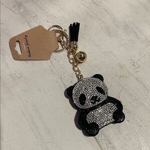Crystal Panda Keychain Bag Charm - Black & Silver